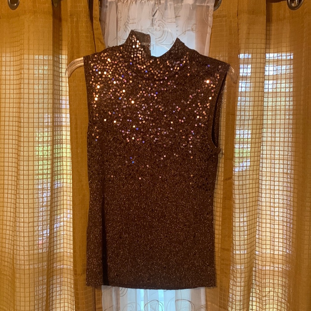 Copper metallic “once again” high neck tank top